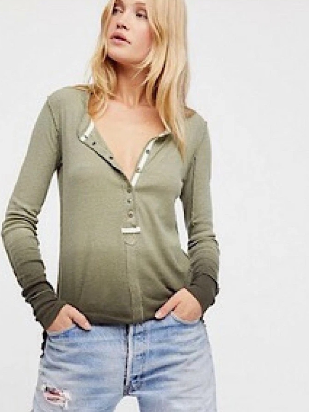 Free People Green Ombre Henley Long Sleeve